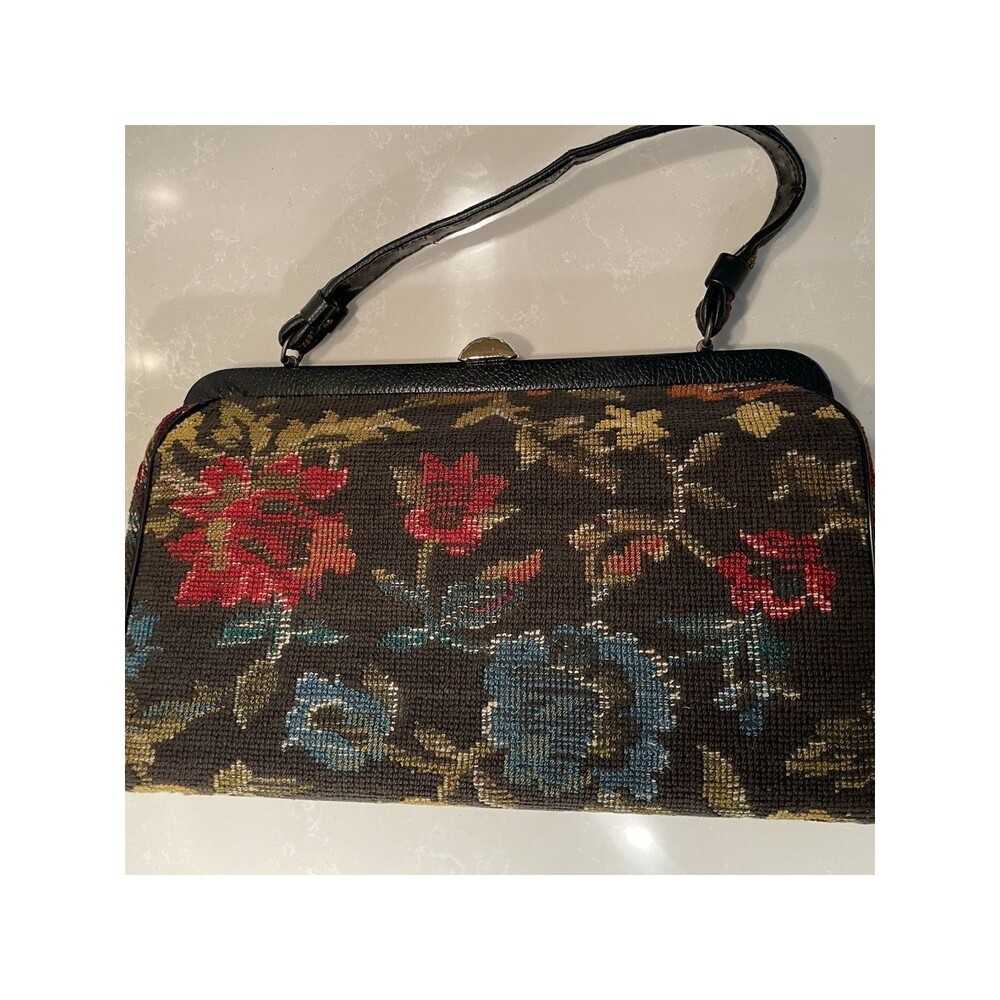 Vintage 60’s Kadin Floral Needlepoint Tapestry Handbag Made in USA